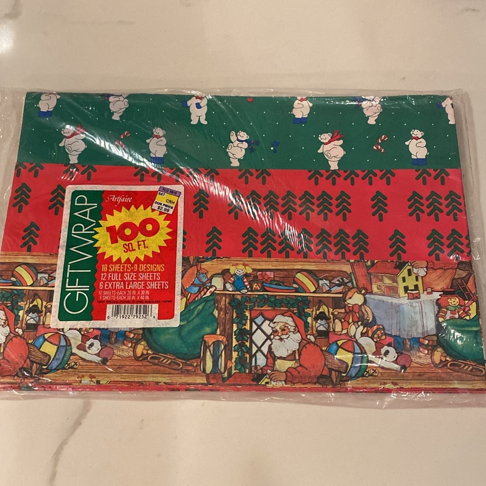 Vintage Artfaire 80’s Christmas wrapping paper SEALED